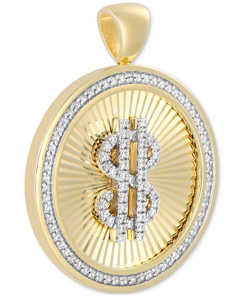 [10K, 3/8 Ct. T.W.] Gold  Diamond Dollar Sign Disc Pendant