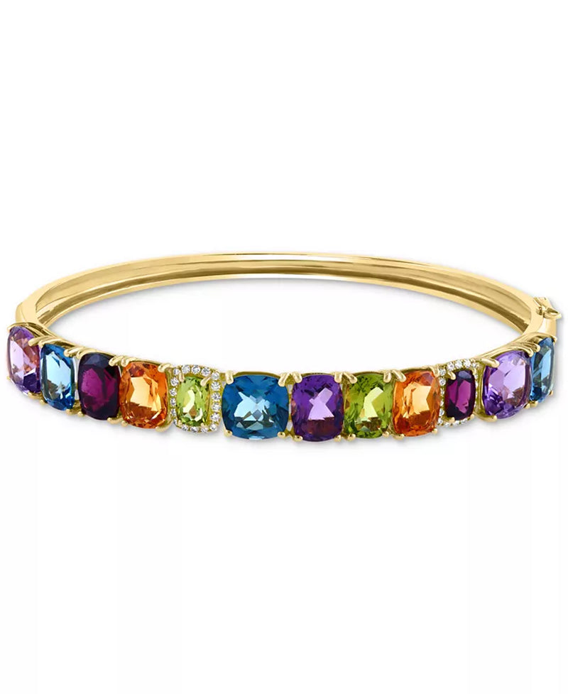 [14K] Gold  Multi-Gemstone (18-7/8 Ct. T.W.) & Diamond (1/6 Ct. T.W.) Bangle Bracelet