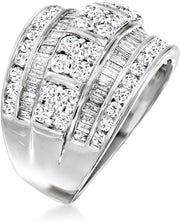 [1.40 Ct] Sterling Silver Baguette & round Diamond Multi-Row Ring