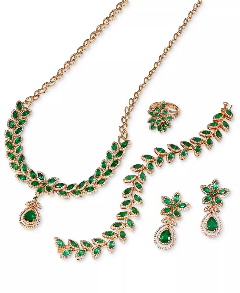 [14K] Brasilica Emerald (11-3/4 Ct. T.W.) and Diamond (2-3/4 Ct. T.W.) Pendant Necklace