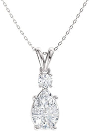 [14K,0.43 Ct] Solid Gold Natural Diamond Pear Cut Gemstone and Teardrop Pendant Necklace with Chain