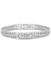 [1/2 Ct. T.W.] Sterling Silver Men's Diamond Cross Double Curb Chain Bracelet