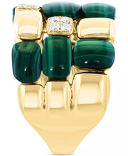 EFFYÂ® Malachite & Diamond (1/5 Ct. T.W.) Triple Row Statement Ring in 14K Gold