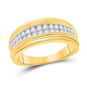 10Kt Yellow Gold Mens round Diamond Wedding Double Row Band Ring 3/4 Cttw