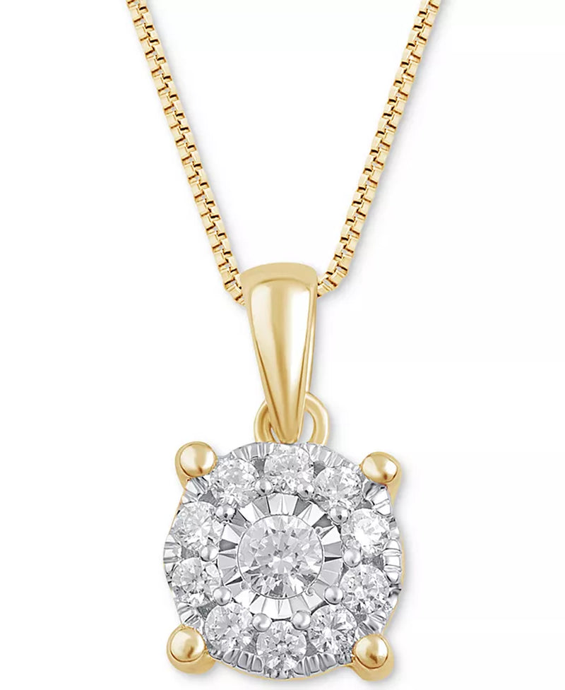 [14K, 1/3 Ct. T.W.] White, Yellow or Rose Gold Diamond Halo Pendant