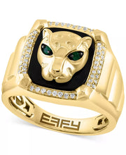 [14K] Gold Onyx & Diamond (1/5 Ct. T.W.) & Emerald (1/20 Ct. T.W.) Panther Signet Ring