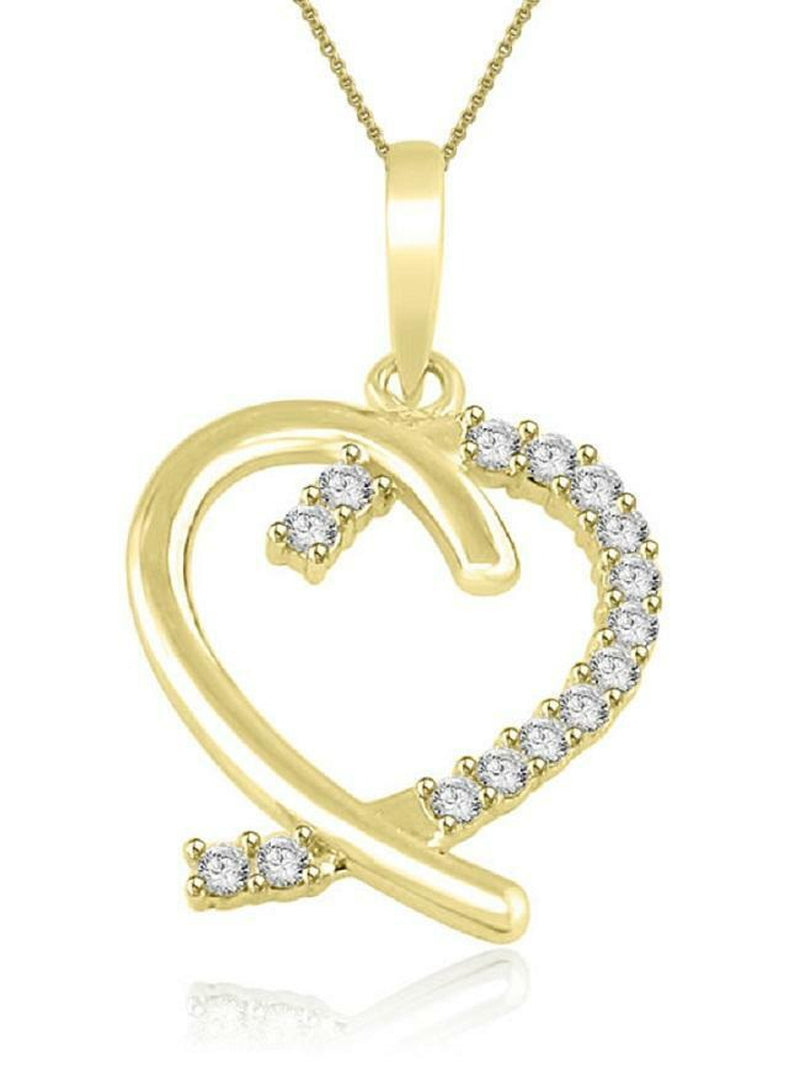 [14K, 0.30Ct] White Gold Heart Pendant Natural Diamond Prong Set