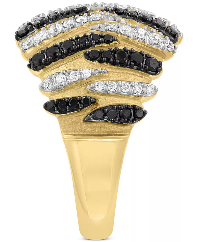 [14K, 3/4 Ct. T.W.] Gold Black & White Diamond Dome Statement Ring