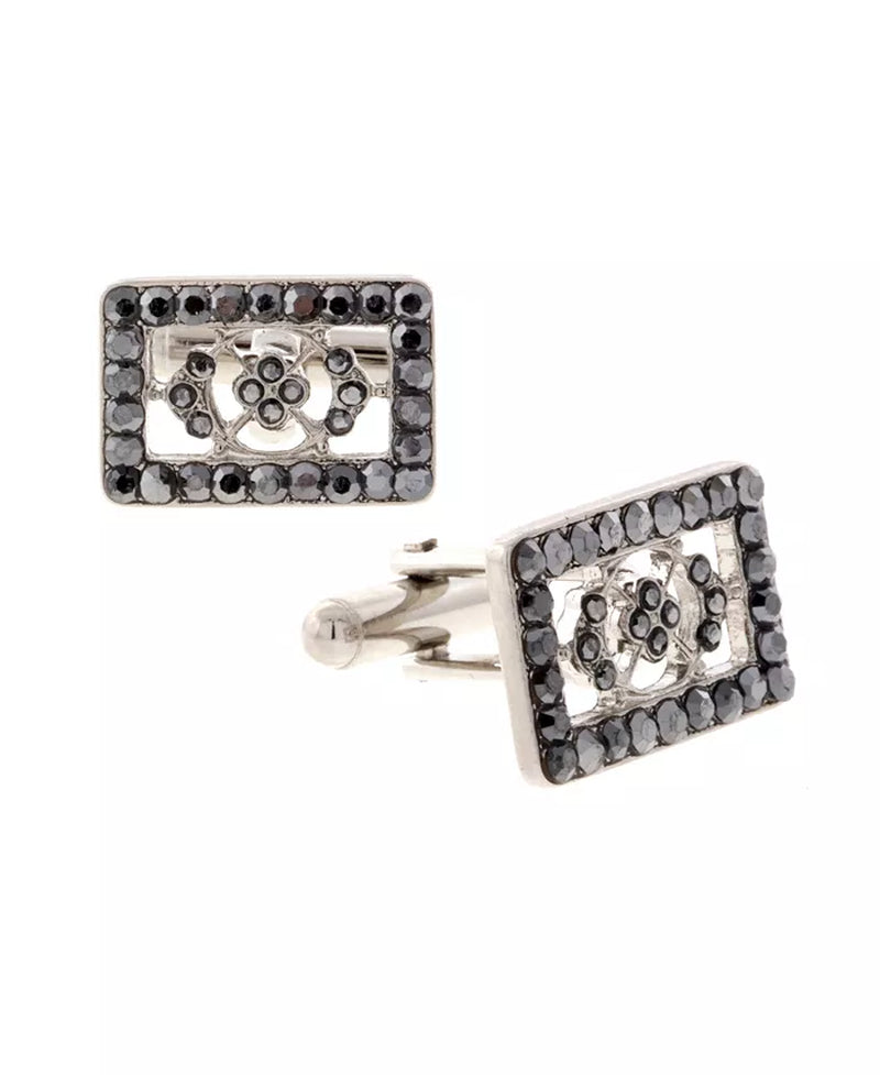 Gentlemen's Silver-Tone Crystal Rectangle Cufflinks