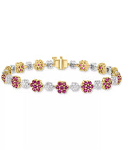 [1-1/10 Ct. T.W.] 14K Two-Tone Gold Diamond & Ruby Flower Link Bracelet