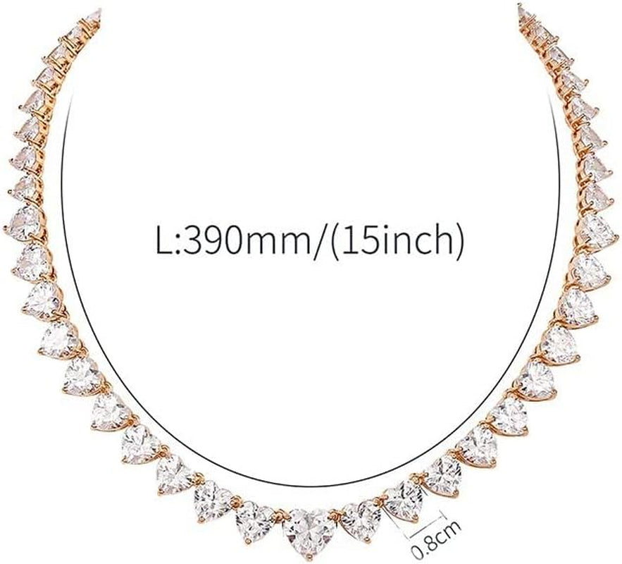 [18K] Gold Moissanite Tennis Necklace Sparking Rhinestone Choker