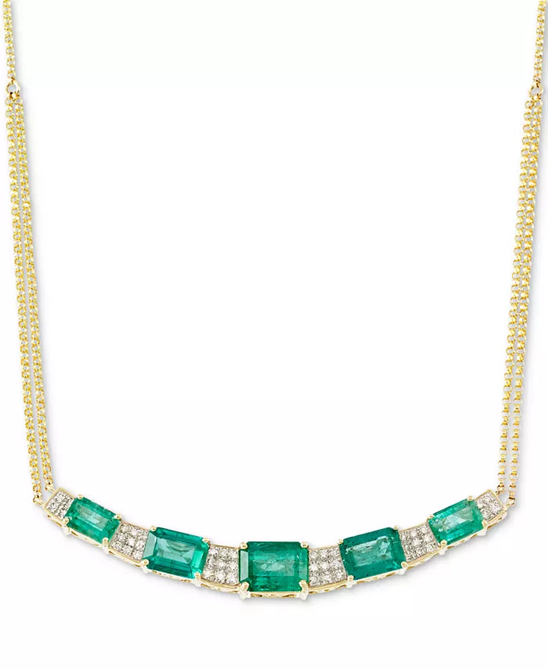 [14K ]Gold Emerald (4-1/3 Ct. T.W.) & Diamond (1/3 Ct. T.W.) 16" + 2" Extender Collar Necklace