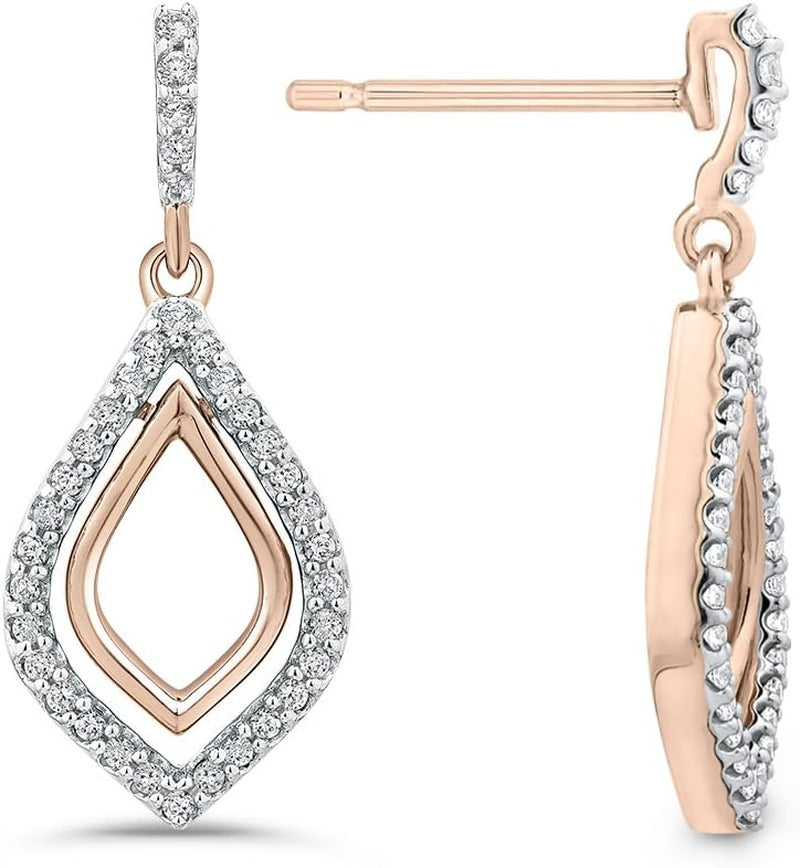 [10K, 1/4 Cttw] Rose Gold Diamond Dangle Earrings