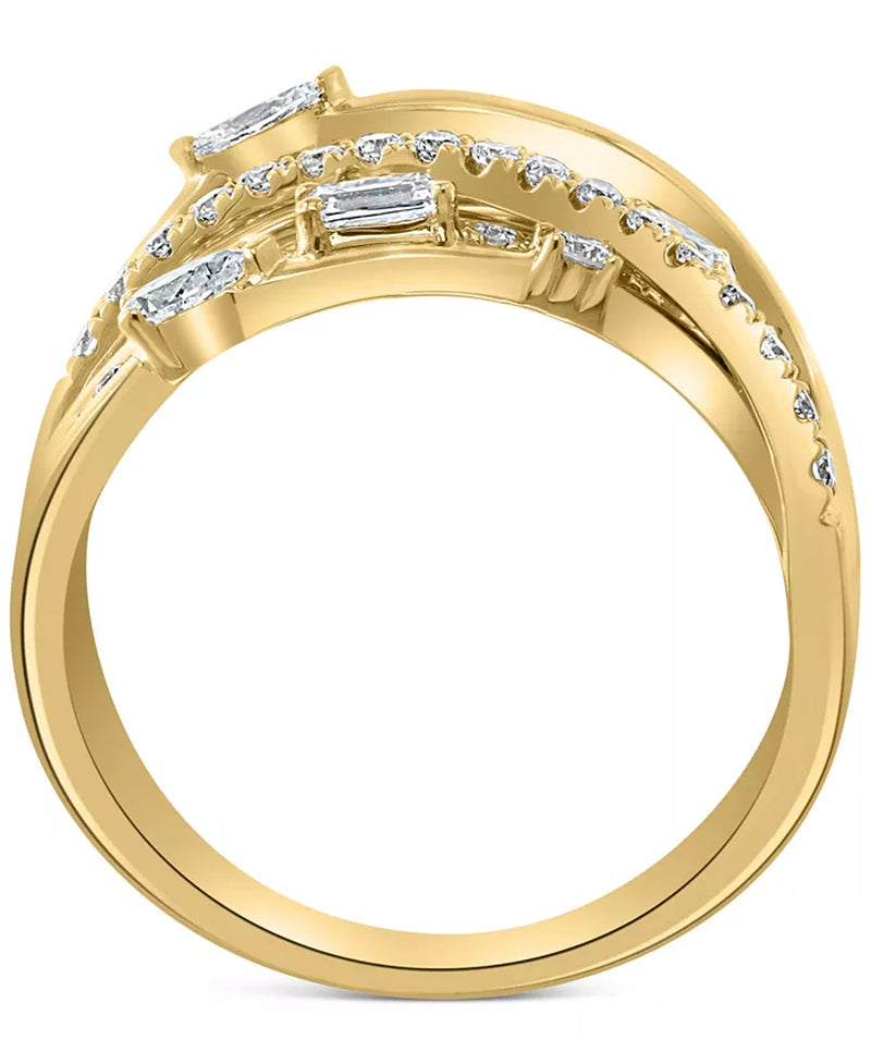 [14K, 1 Ct. T.W.] Gold  Diamond Multi-Shape Multi Row Crossover Ring