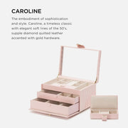 Caroline Medium Jewelry Case, Rose Quartz - 15 Compartments & Seven Ring Rolls - Anti-Tarnish Lusterloc Lining - Includes Travel Case