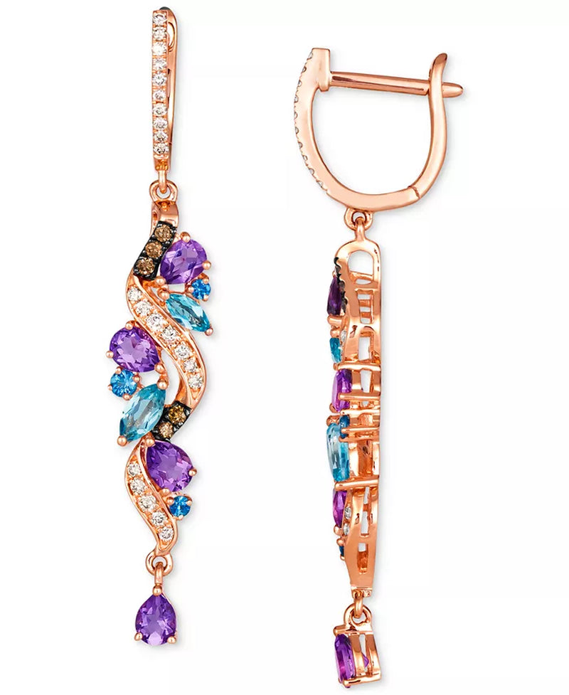 Multi-Gemstone (1-5/8 Ct. T.W.) & Diamond (3/8 Ct. T.W.) Drop Earrings in 14K Rose Gold