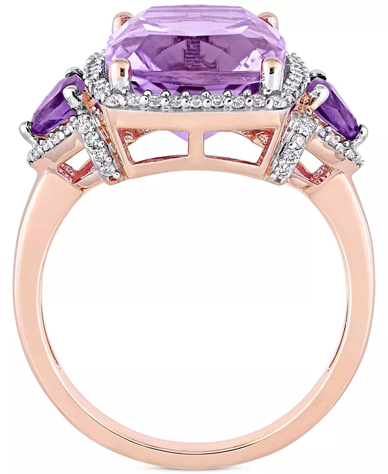 [14K ] Rose Gold Amethyst (5-3/8 Ct. T.W.) & Diamond (1/3 Ct. T.W.) Halo Ring