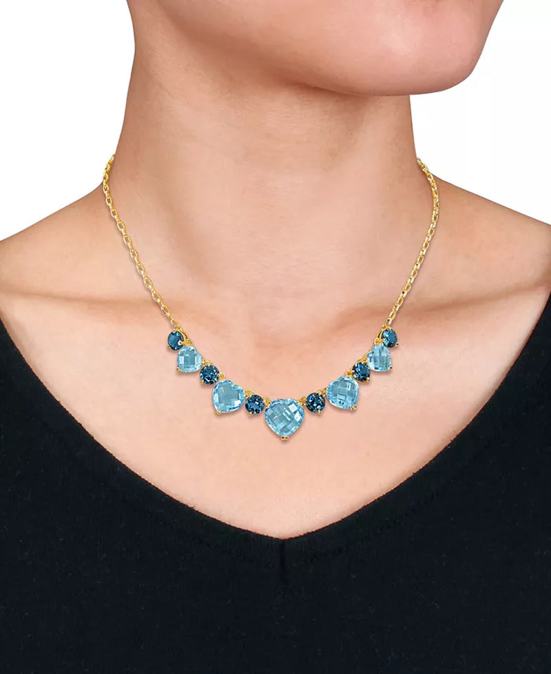 Yellow-Plated Sterling Silver Sky & London Blue Topaz Heart Collar Necklace (45-3/4 Ct. T.W.)