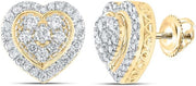 [14K, 1-1/4 Cttw] White or Yellow Gold Round Diamond Heart Earrings 