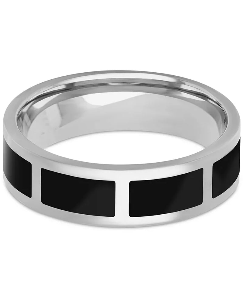 Sterling Silver Men's Polished Black Ceramic Segmented Band