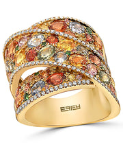 [14K] Gold EFFYÂ® Multi-Gemstone (5-3/4 Ct. T.W.) & Diamond (1/3 Ct. T.W.) Crossover Wide Statement Ring