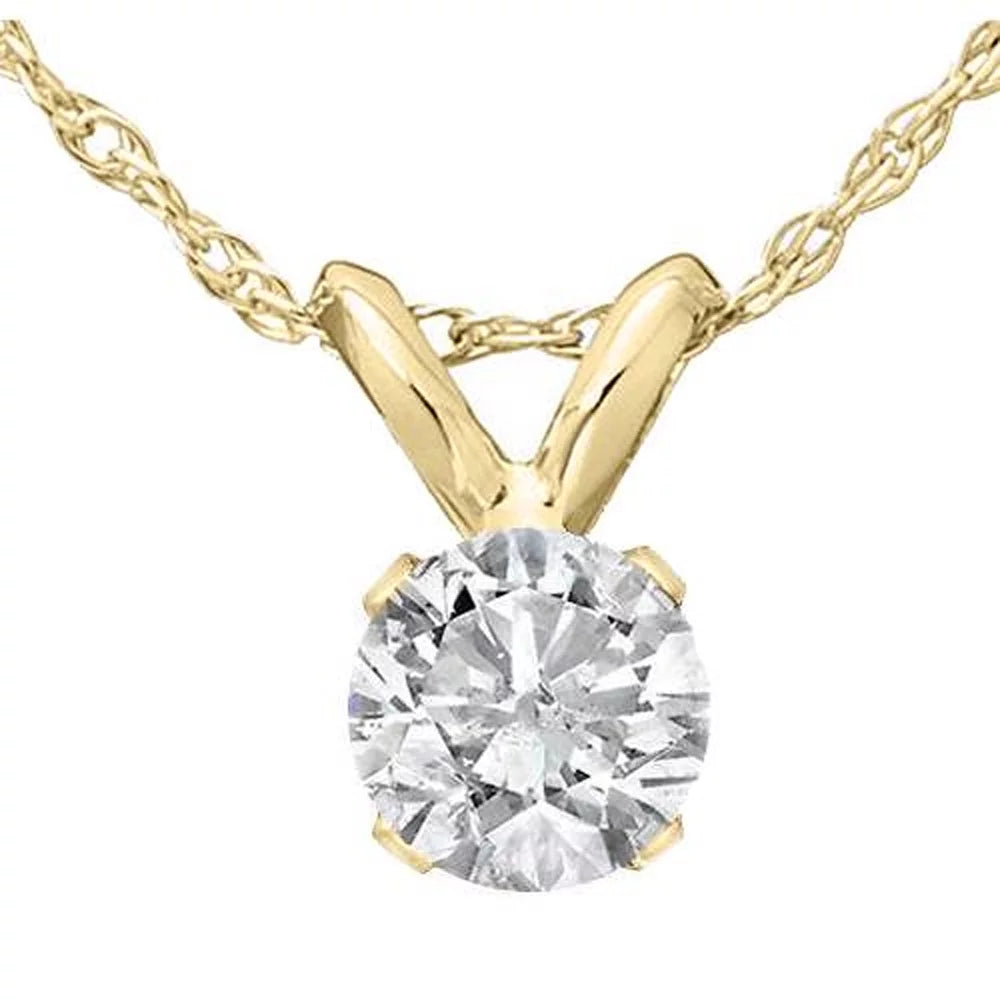 Pompeii 1/3 Ct Solitaire round Diamond Pendant Necklace 18" 14K Yellow Gold (J-K,I2-I3)