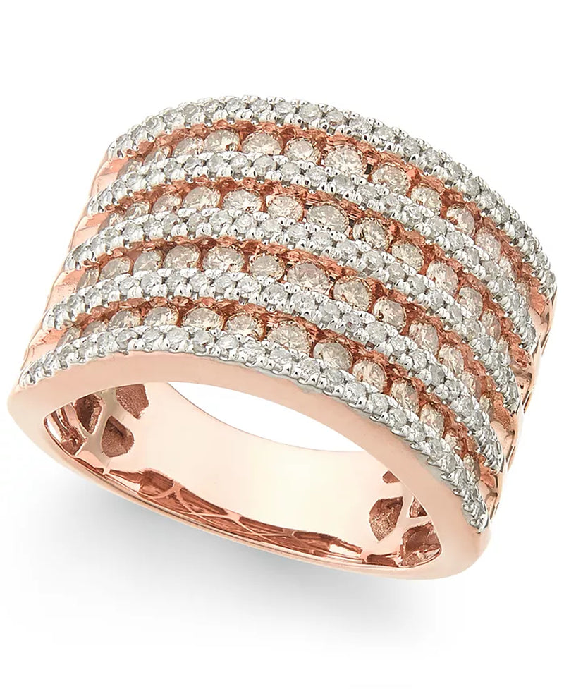 [14K, 1-1/2 Ct. T.W.] Rose Gold Diamond Multi-Row Band Ring