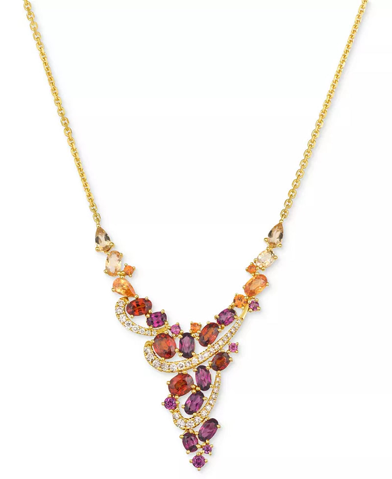 [14K] Gold Multi-Gemstone (5-1/8 Ct. T.W.) & Vanilla Diamond (1/3 Ct. T.W.) Necklace