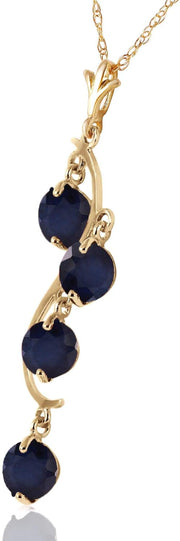 [14K. 2Ct] Yellow Gold Natural Blue Sapphire Drop Pendant Necklace