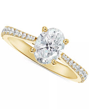 [14K, 1-1/10 Ct. T.W] Gold Diamond Oval-Cut Solitaire Tapered Pavã© Engagement Ring