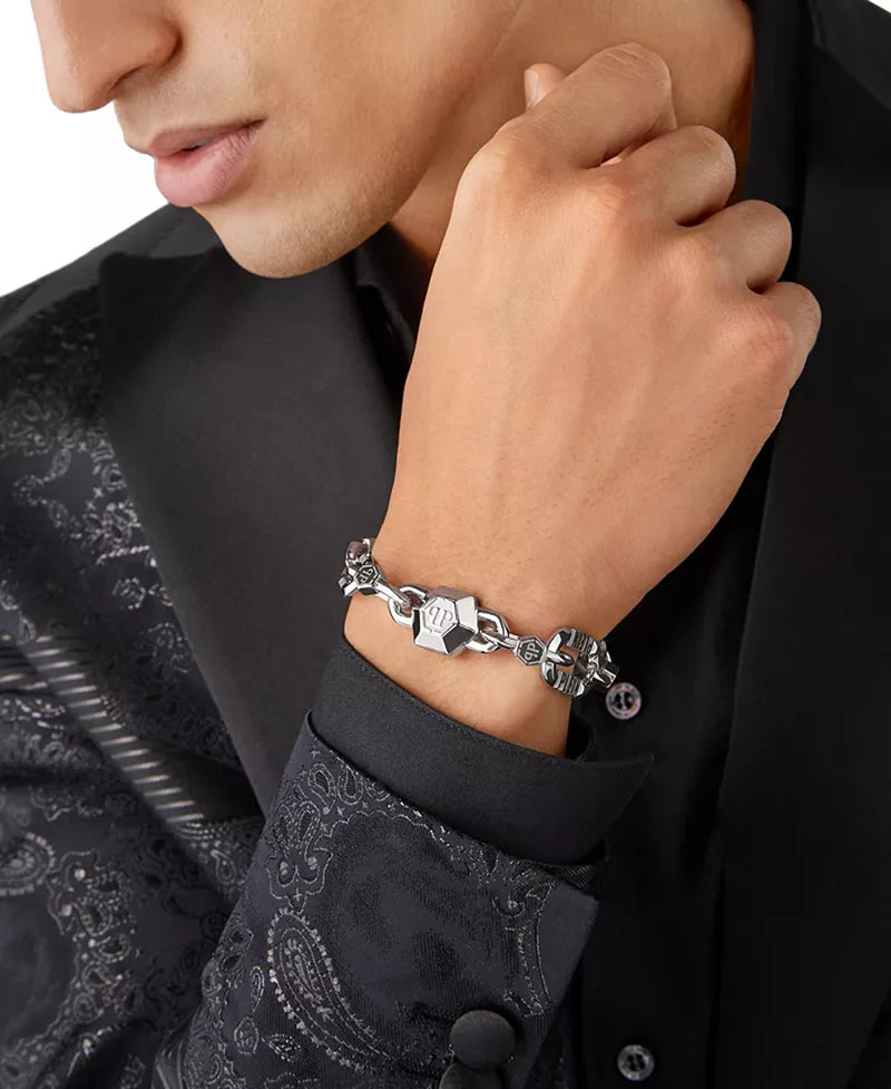 Men's  Stainless Steel Edge Logo Link Bracelet