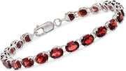 [18 Cttw] Oval Shape Garnet Bracelet in Sterling Silver