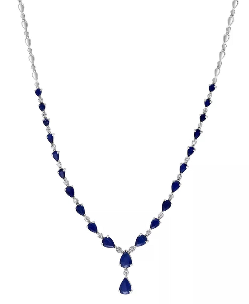 [14K] White Gold Sapphire (9-1/2 Ct. T.W) & Diamond (3/8 Ct. T.W.) 18" Lariat Necklace