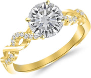 [14K, 0.63 Ct] Twisting Infinity Gold and Diamond Engagement Ring