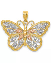 [14K] Yellow Gold with White and Rose Rhodium Butterfly Diamond-Cut Pendant