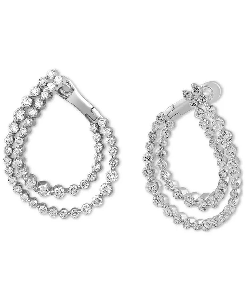 [10K, 2 Ct. T.W.] White Gold Diamond Spiral Shared Prong Hoop Earrings