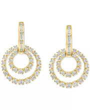 [14K, 1-3/8 Ct. T.W.] Gold Diamond Round & Baguette Circle Dangle Drop Earrings