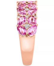 [14K] Rose Gold  Pink Sapphire (2-1/4 Ct. T.W.) & Diamond (1/8 Ct. T.W.) Cluster Ring