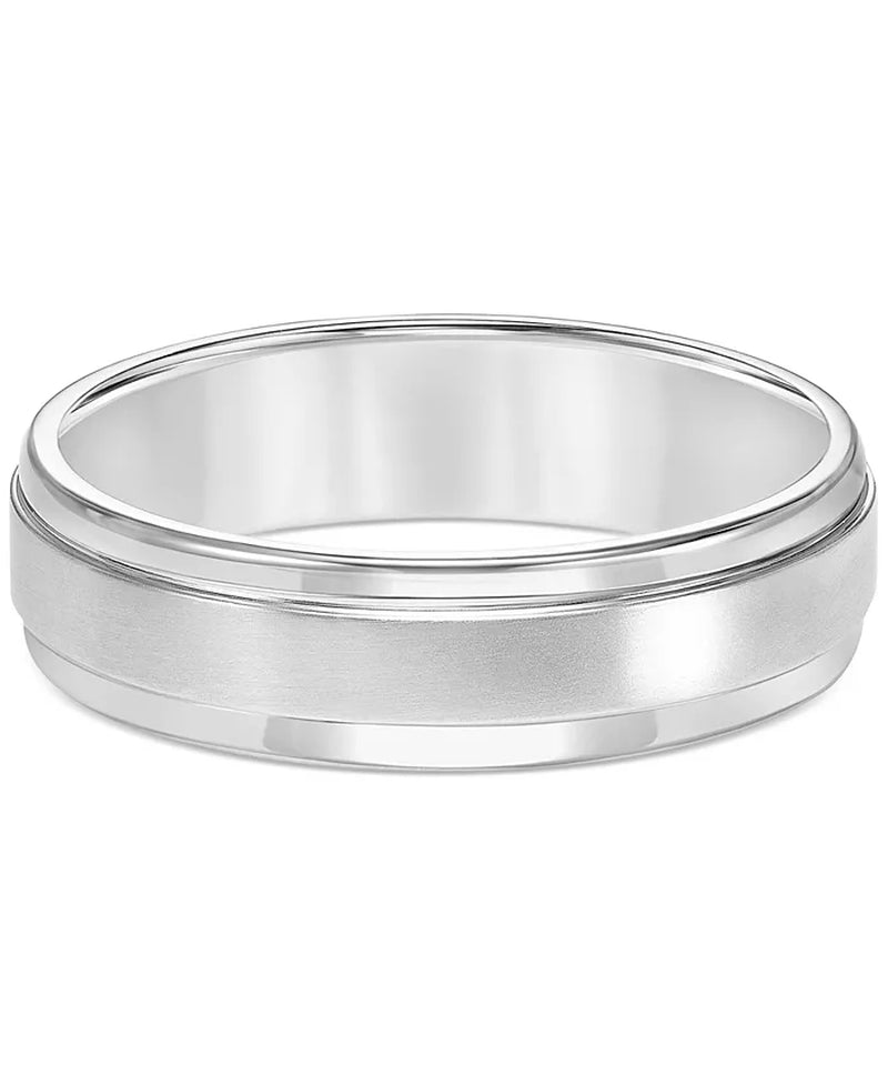 Platinum Brushed Finish Bevel Edge Comfort Fit  Men's Wedding Band