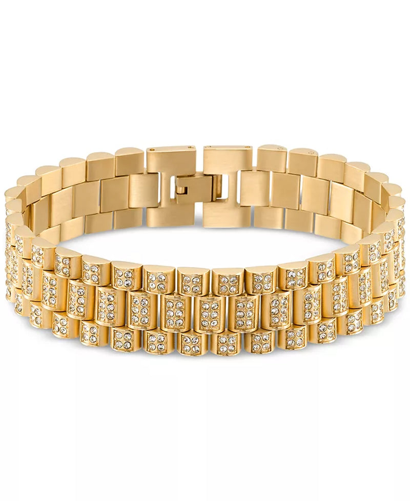 Men's Gold-Tone Ion-Plated Stainless Steel Crystal Watch Link Bracelet