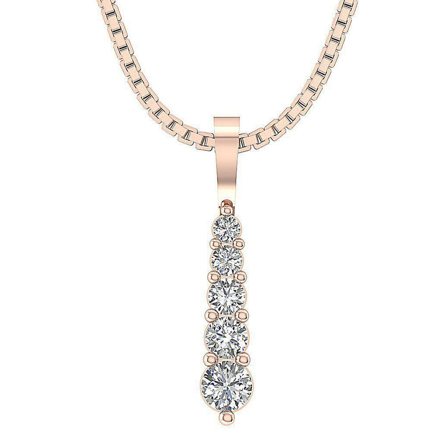 Journey Pendant Necklace 0.30 Ct SI1 G round Diamond 0.70Inch 14K Gold Prong Set