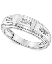 [10K, 1/4 Ct. T.W.] White Gold Mens Diamond Wedding Band