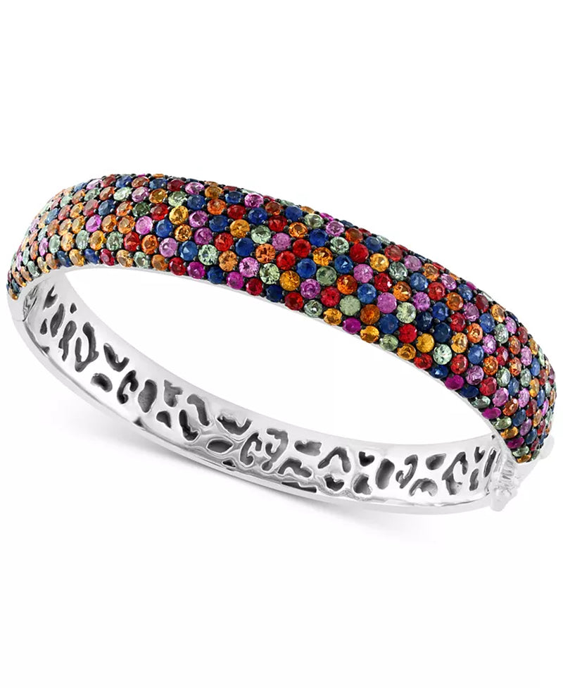 [13-5/8 Ct. T.W.] Sterling Silver Multi-Sapphire Pavã© Bangle Bracelet