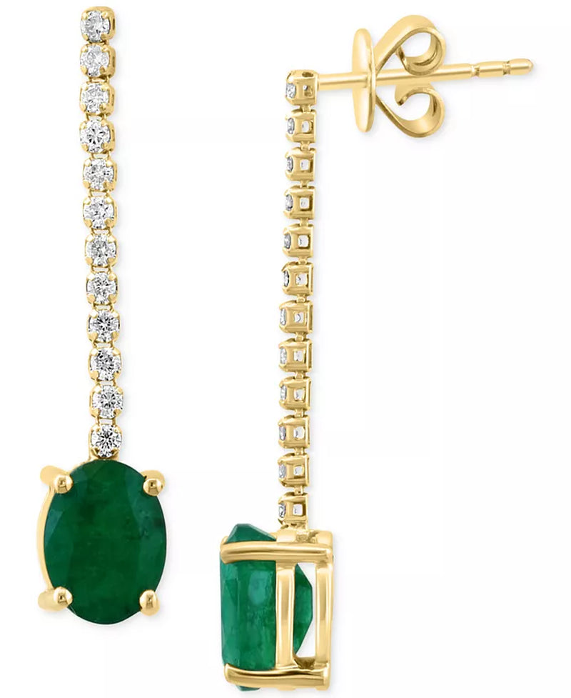 [14K] Gold Emerald (2-1/4 Ct. T.W.) & Diamond (1/3 Ct. T.W.) Chain Drop Earrings