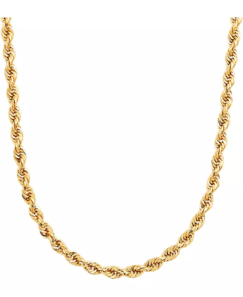 [14K, 4.5Mm] Mens Glitter Rope 24" Chain Necklace