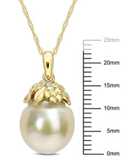 [14K] Yellow Gold Cultured Pearl & Diamond Necklace