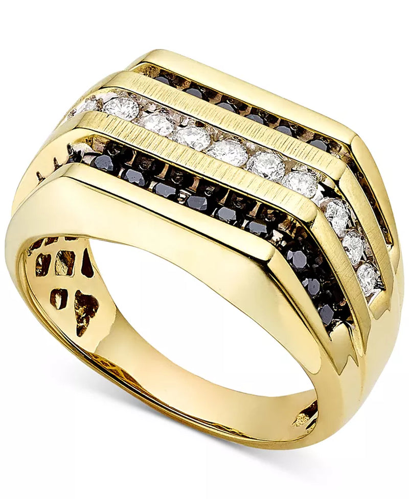 [10K, 1 Ct. T.W.] Men's Modern Gentleman's White & Black Diamond Ring