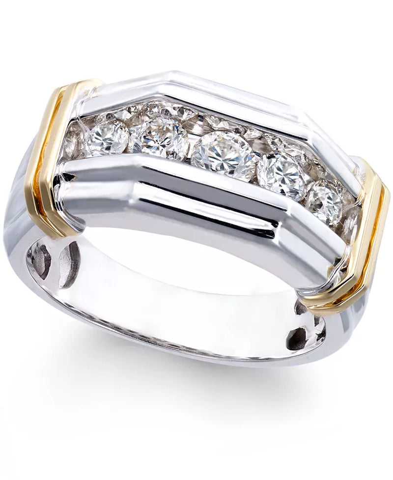 [10K, 1 Ct. T.W.] White & Yellow Gold Men's Diamond Ring