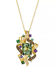 [14K] Gold Multi-Gemstone (5-1/5 Ct. T.W.) & Diamond (1/2 Ct. T.W.) Cluster Pendant Necklace