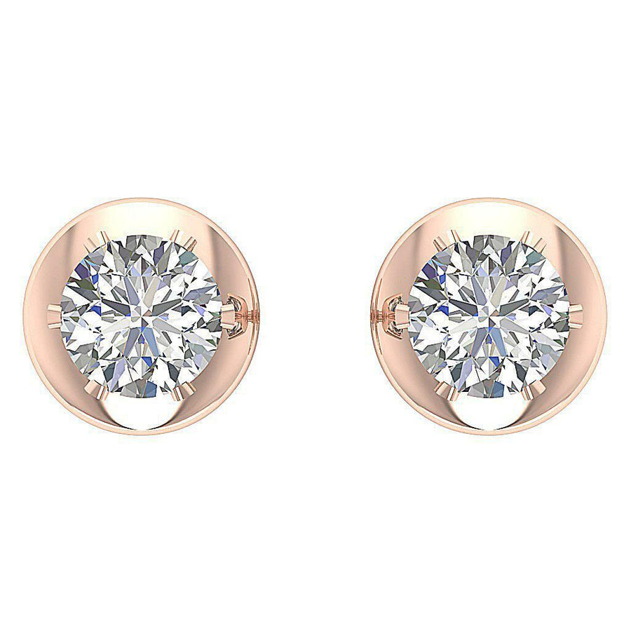 [14K, 0.30 Ct] Yellow Gold Solitaire Studs Earrings Natural Round Cut Diamond